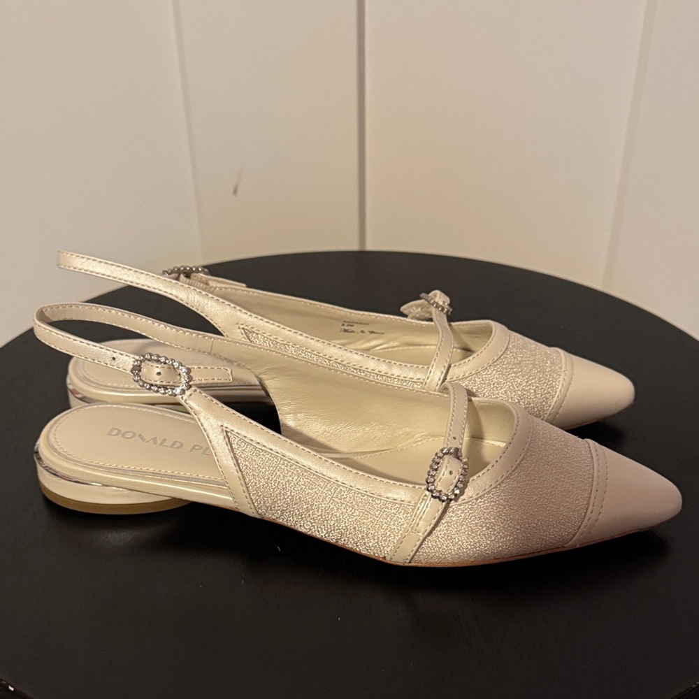 Donald J. Pliner Ivory Crystal-Trim Slingback Flats